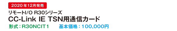 リモートI/O R30シリーズCC-Link IE TSN用通信カード（形式：R30NCIT1、基本価格：100,000円）